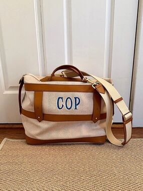 Paravel Weekender Canvas Travel Bag in White & Tan